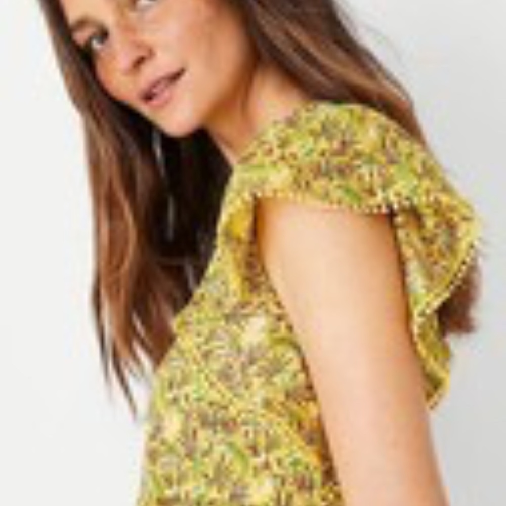 Ann Taylor Maxi Dress Medium Yellow Palm Tree Print Ruffle Sleeve Tropical NWOT - Picture 16 of 16